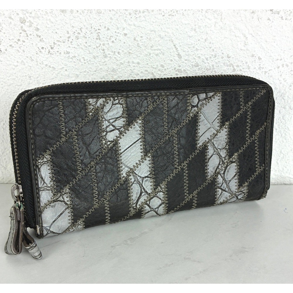 Unbranded Black Silver Patchwork Double Zip Wallet - OS- Retro Gothic Y2K
